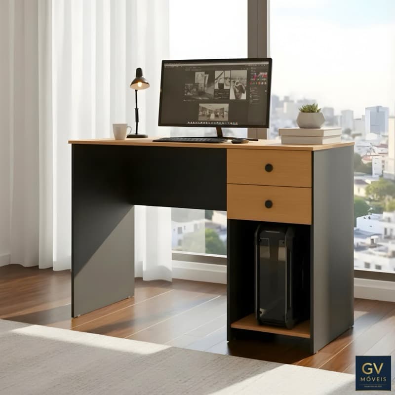 Mesa para Escritório com Gavetas e Porta CPU – Escrivaninha Moderna para Estudo