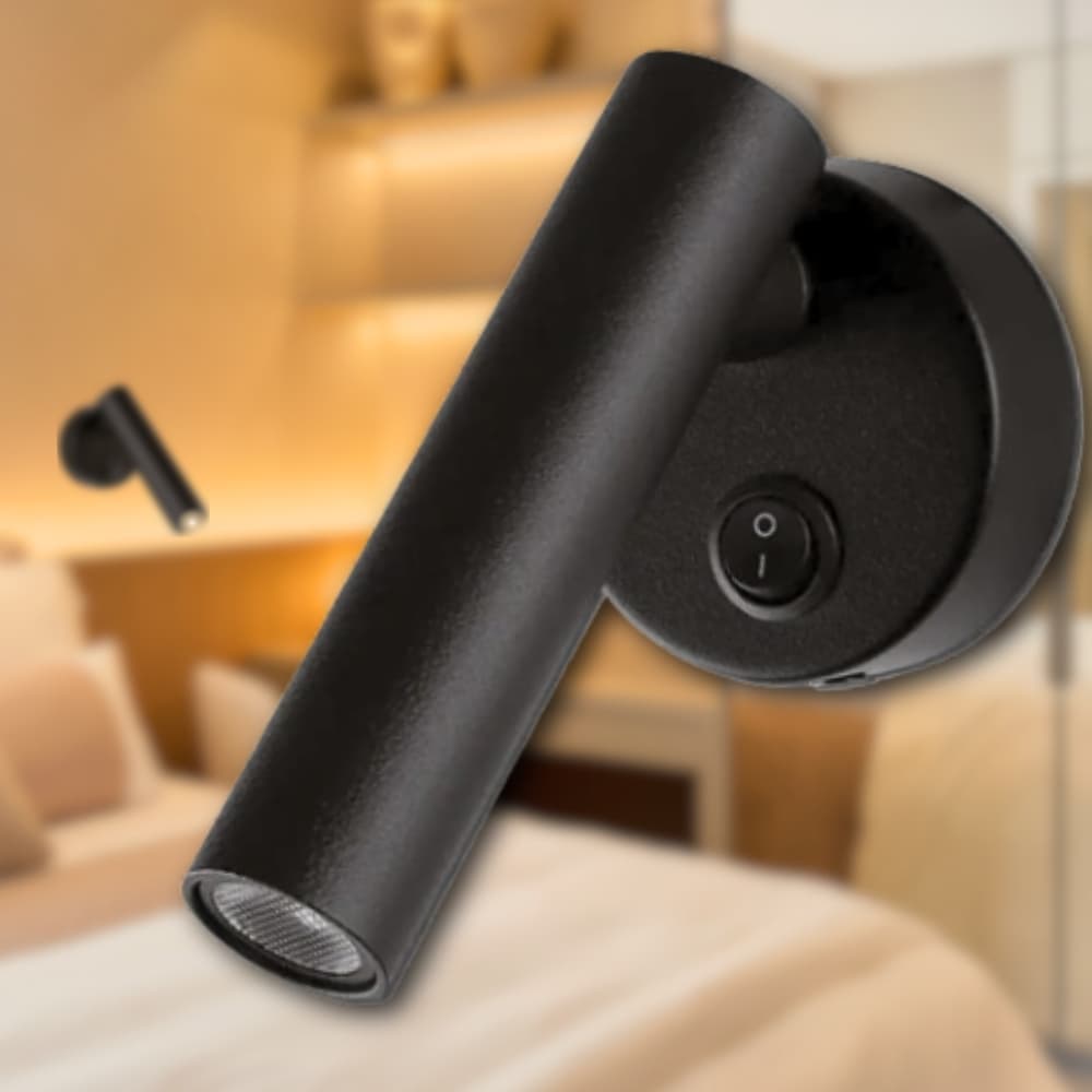 Luminária de parede cabeceira arandela spot LED preto com luz quente amarela
