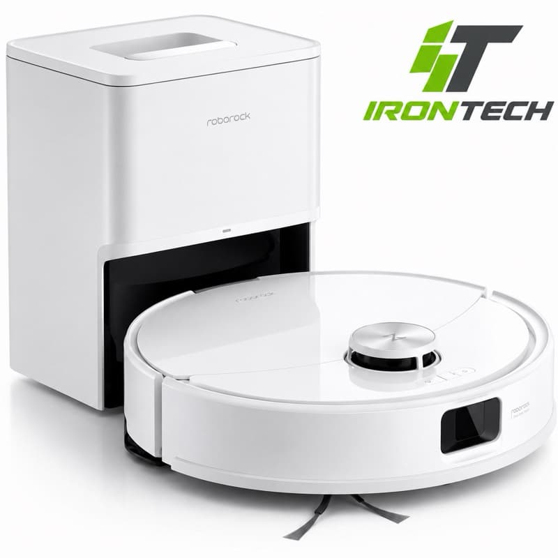 Robô aspirador de chão branco Roborock Q7L5 em fundo branco
