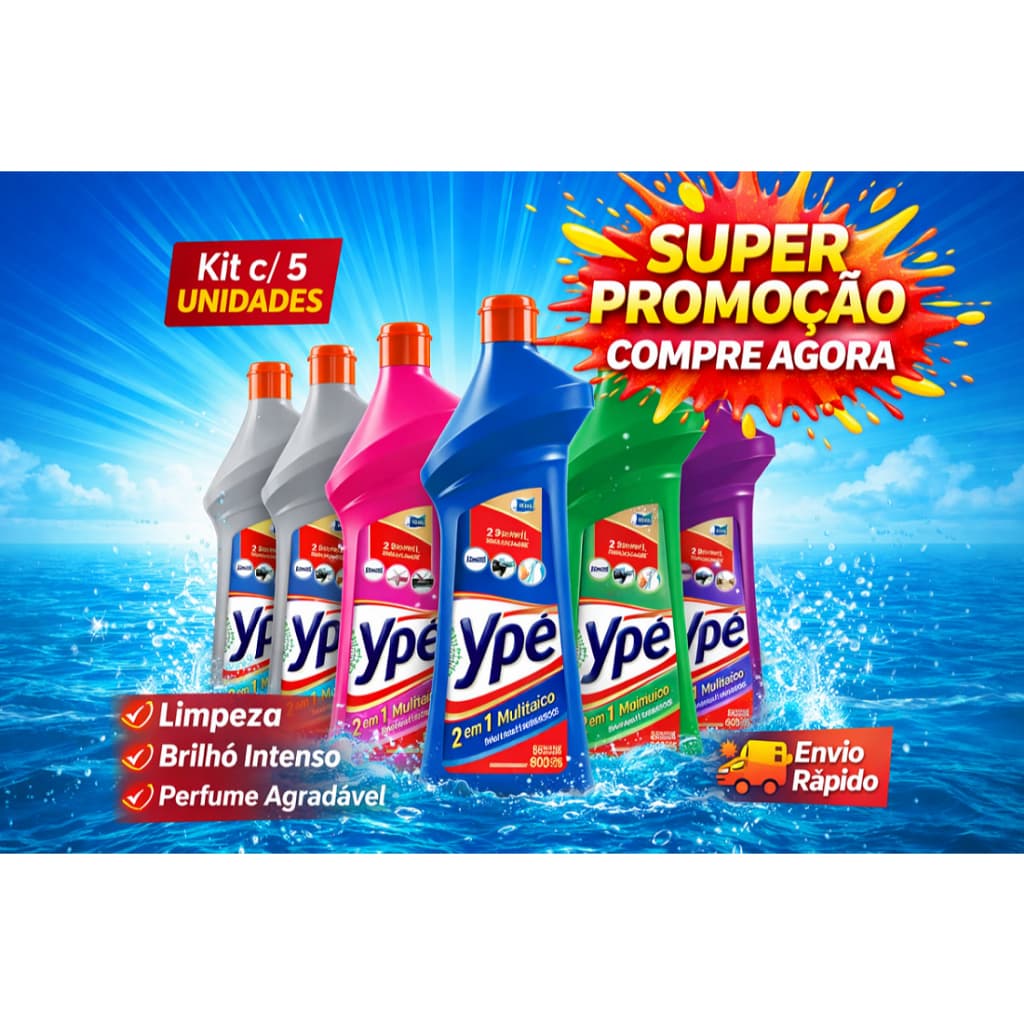 Kit com 5 frascos de limpador multiuso Ypê 500ml, promoção, super oferta, envio rápido