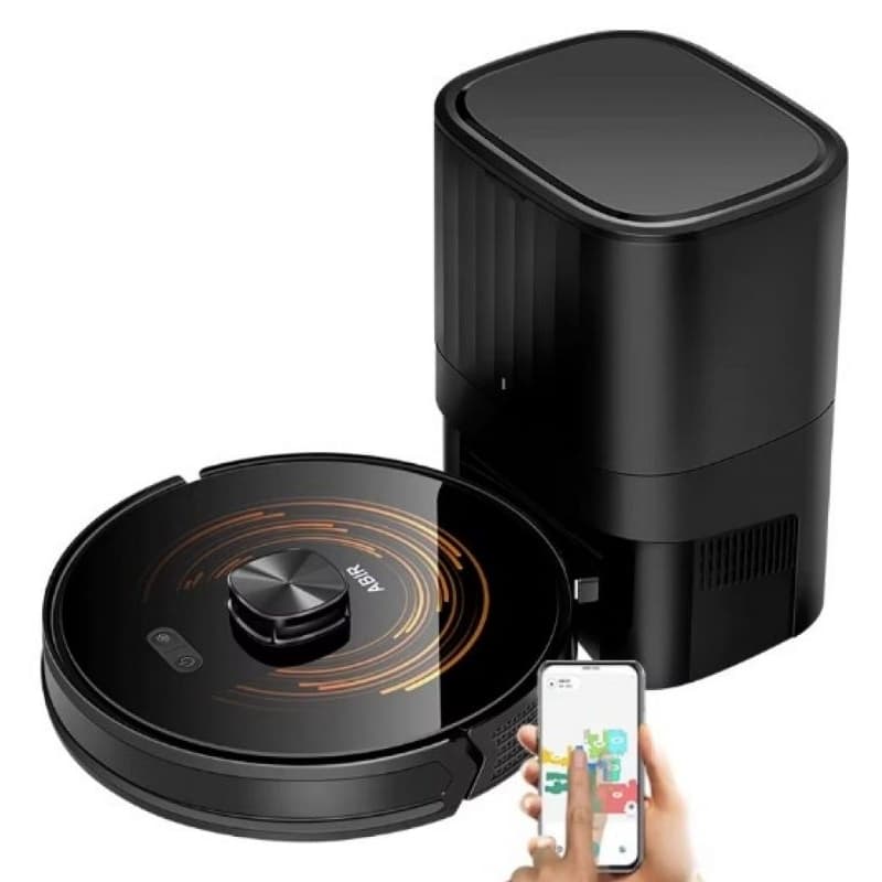 Robô aspirador Abir K30 com base autolimpante e luz UV em fundo branco
