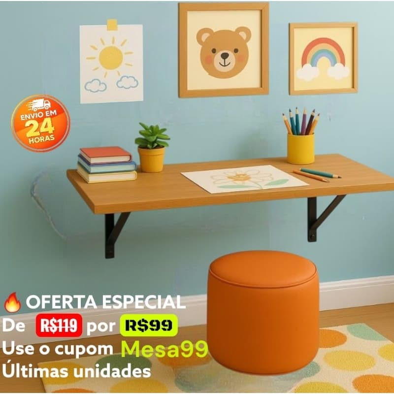 Escrivaninha Suspensa Infantil para Quarto | Mesa Estudo Criança Pequena | Compacta, Segura, Moderna | 3 Cores Lindas -
