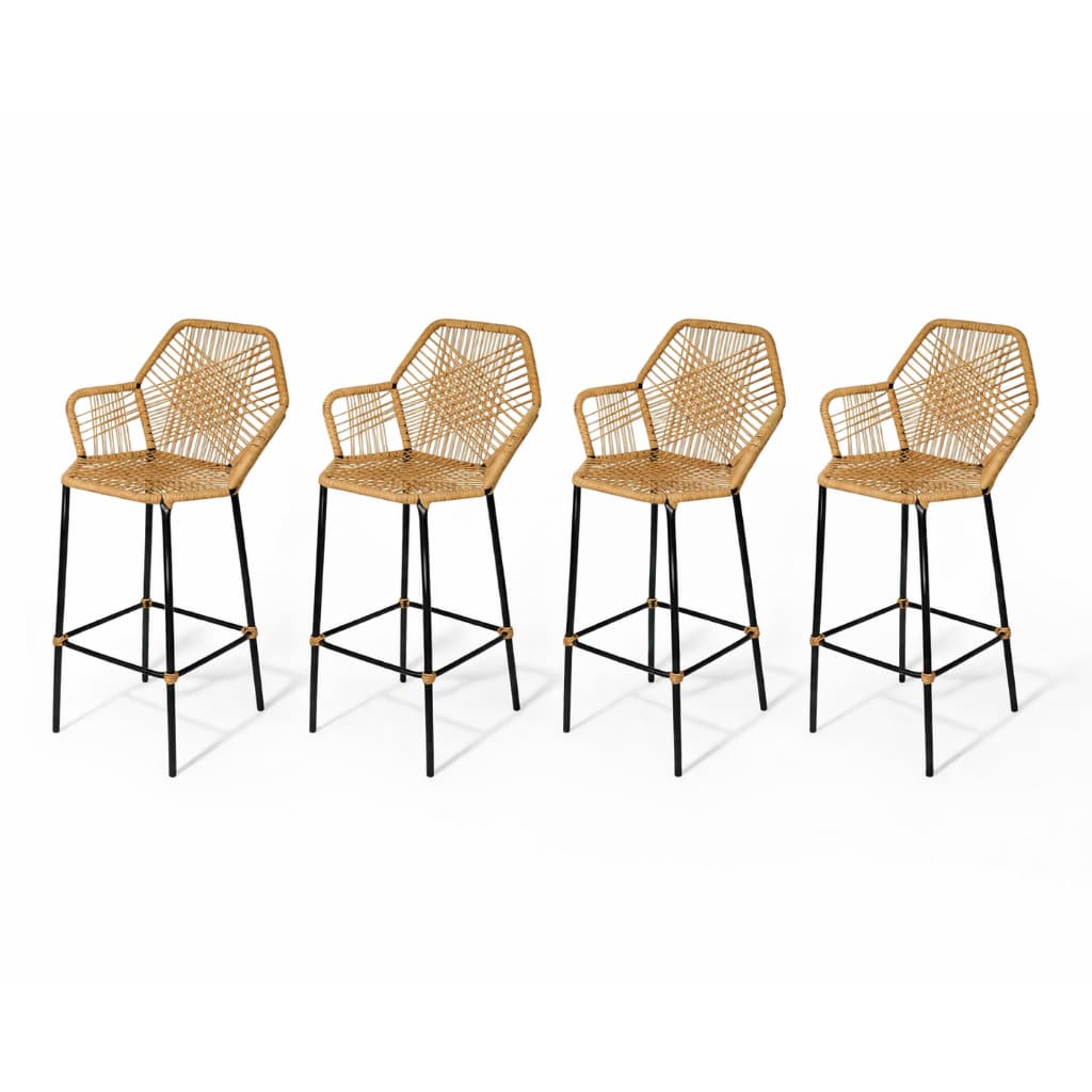 Kit 4 Banquetas Tropicalia Fibra Sintetica Para Varanda Sacada Bistro Bar Balcão