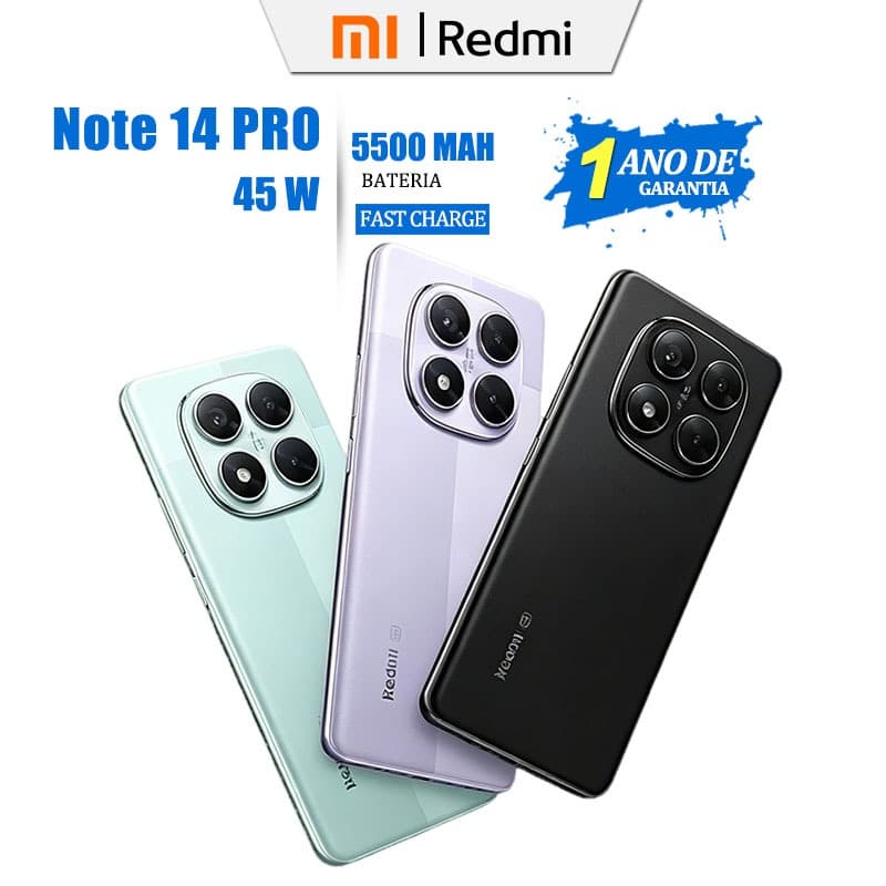 Xiaomi Redmi Note 14 Pro 5G - Smartphone com câmera traseira quadrada em três cores