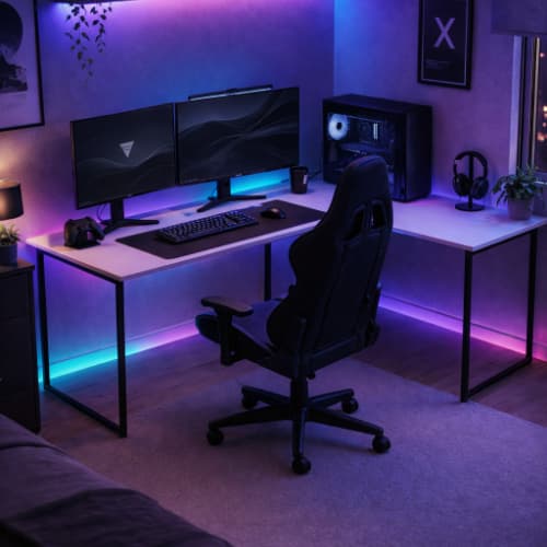 Mesa Escrivaninha Gamer Em L 90x90cm Max Com Pés de Ferro Em MDP