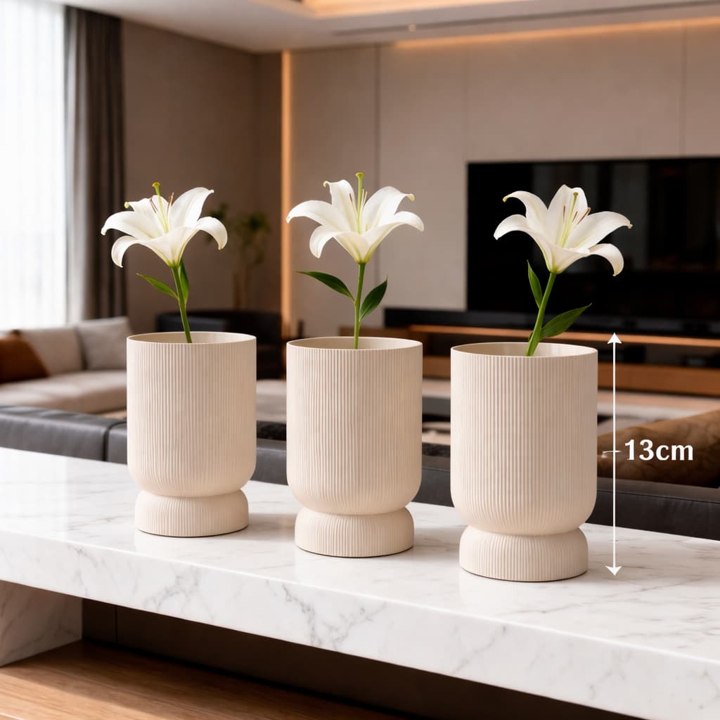 Kit de vasos decorativos brancos com flores naturais para plantas