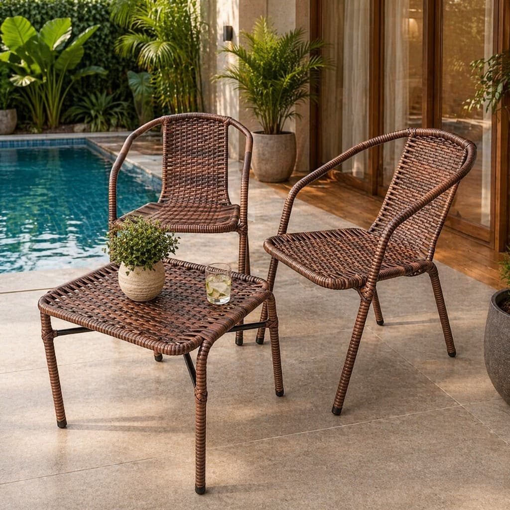 Kit Cadeira Varanda + Mesinha Jardim Área Externa Conjunto Bistrô Sacada Móveis Varanda Compacto Decorativo