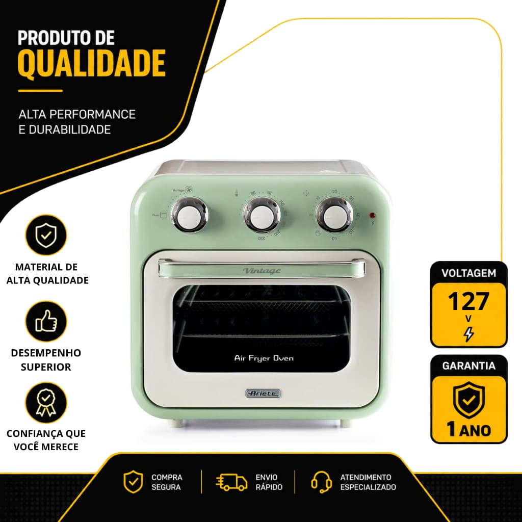Forno air fryer vintage verde 16L com acessórios 1200W 127V Ariete 00C46320EARBR