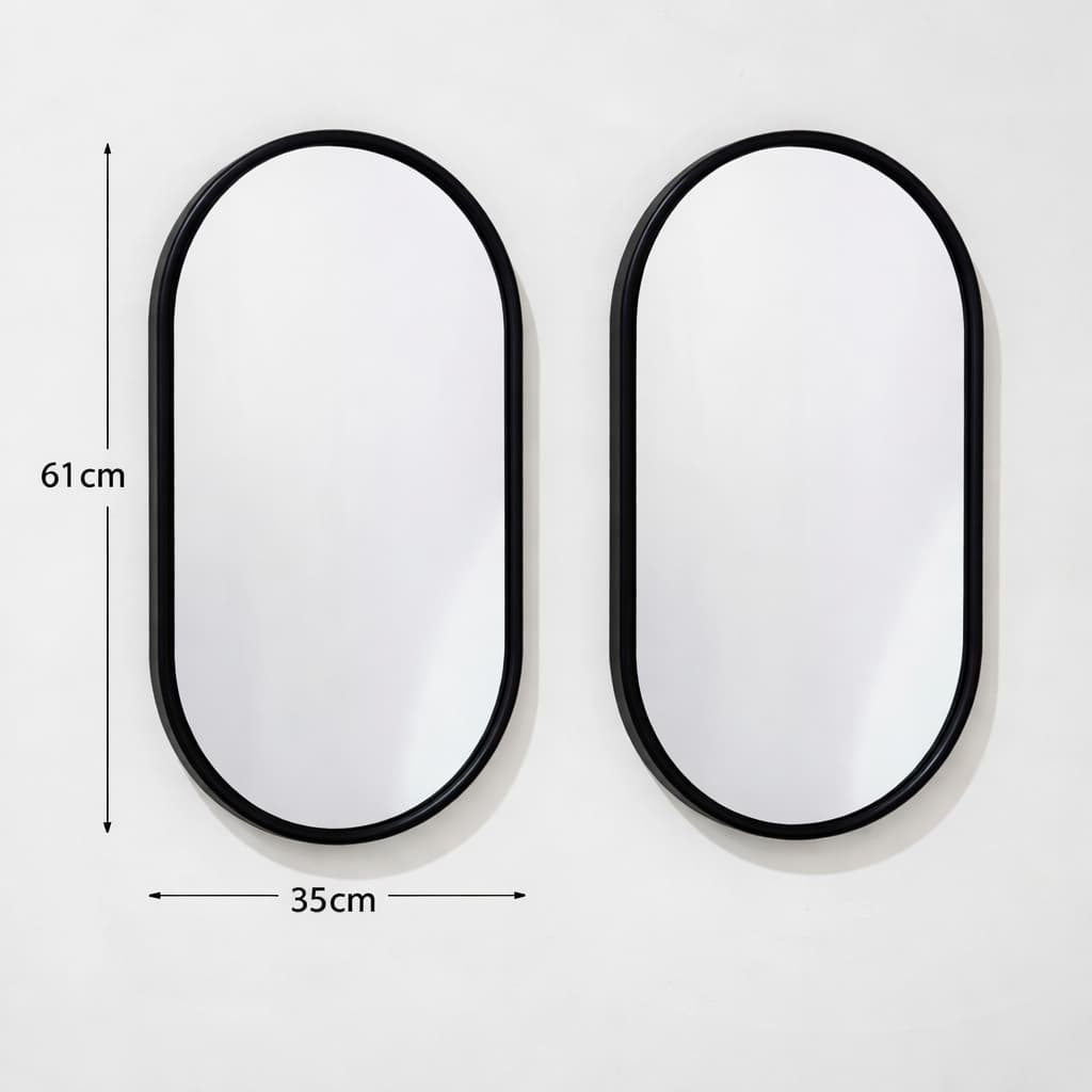 Espelho oval cápsula minimalista com moldura preta 35,5x61cm