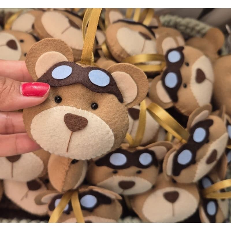 Lembrancinha Maternidade Chaveiro Urso Aviador Em Feltro Kit 10 Unidades Chá de Bebé Menino