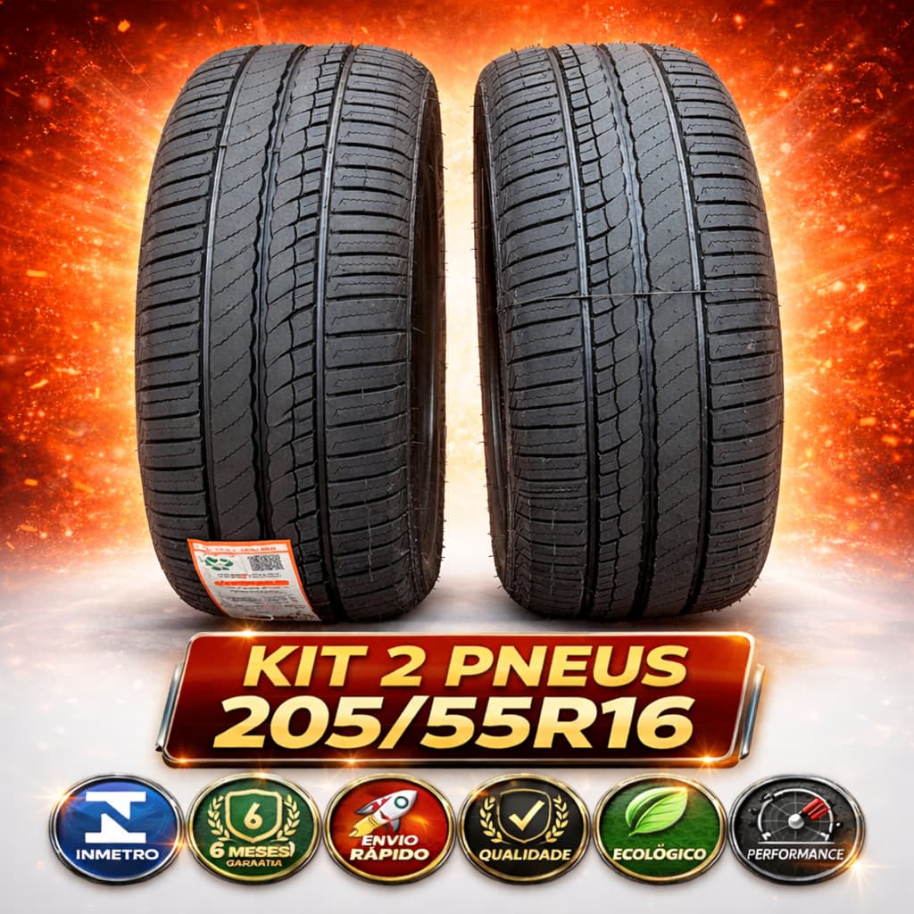 Kit 2 Pneus 205 55 R16 Remold Linha Premium com Alta Performance Garantia e Selo de Inmetro