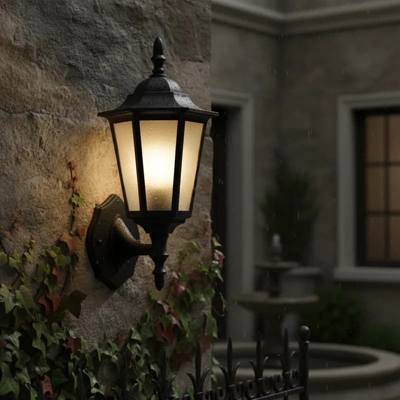 Luminária arandela vintage preta para parede externa iluminada