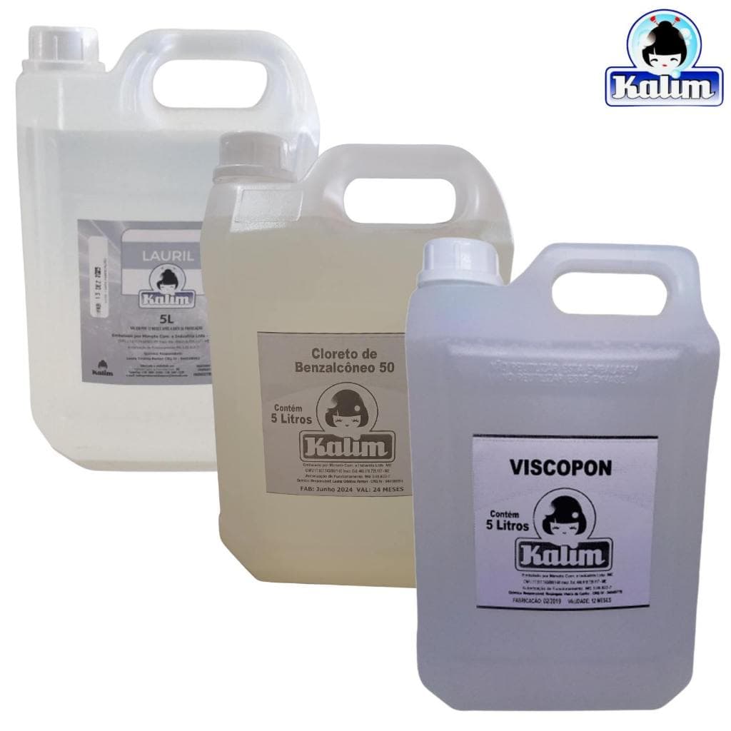 Kit Produtos Lauril 27 Cloreto de Benzalconio Bactericida Viscopon 5L Cada Kalim Para Produtos de Limpeza e Mais