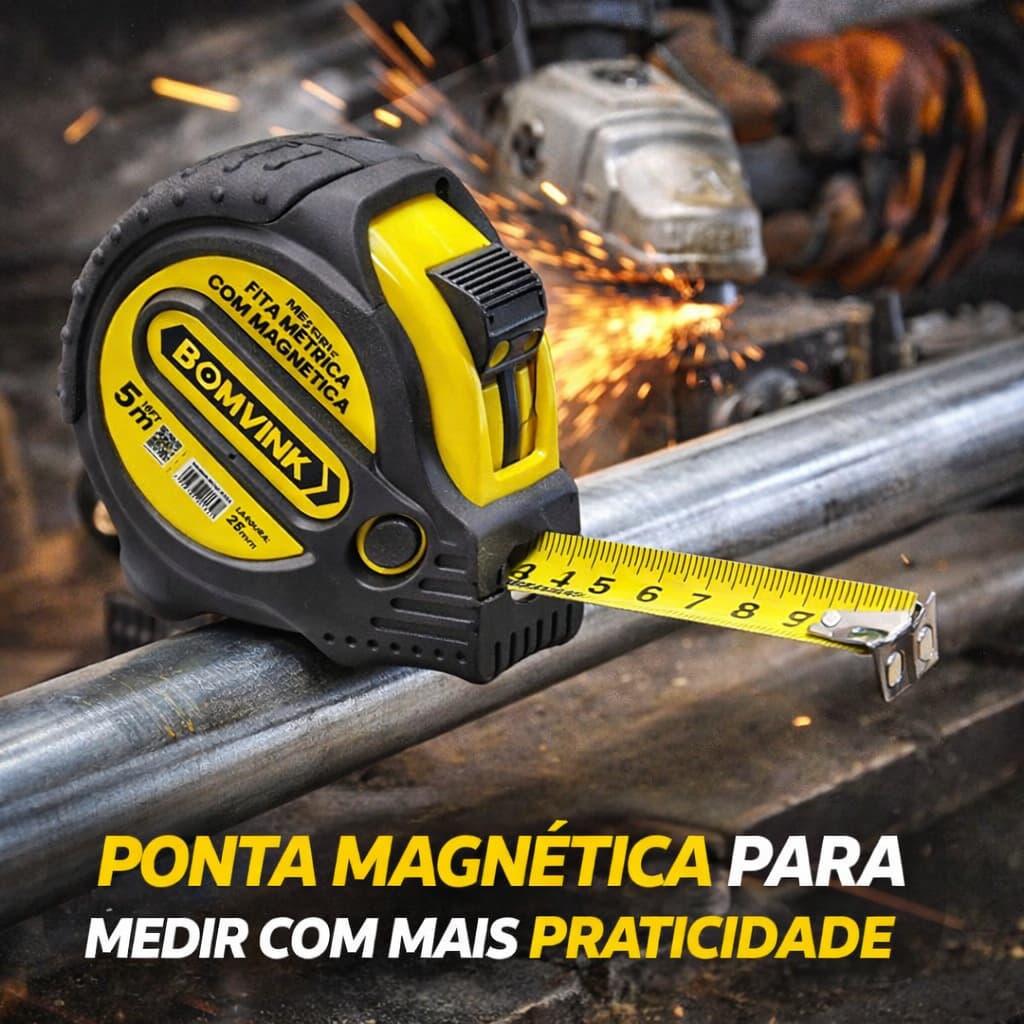 Trena Magnética 5 Metros Bomvink Profissional com Ponta Magnética para Medição Prática