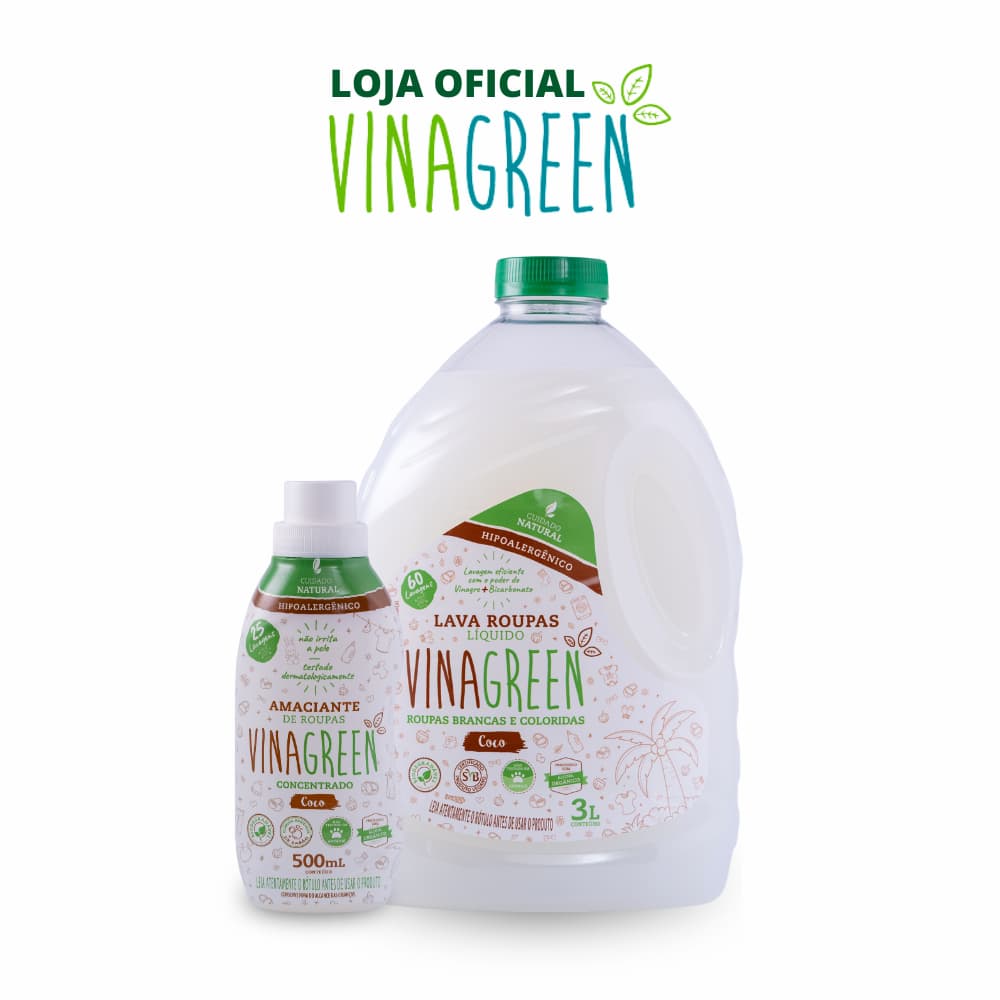 Combo Vinagreen Lava Roupas Liquido de Coco 3 l + Amaciante de Coco Concentrado 500 ml