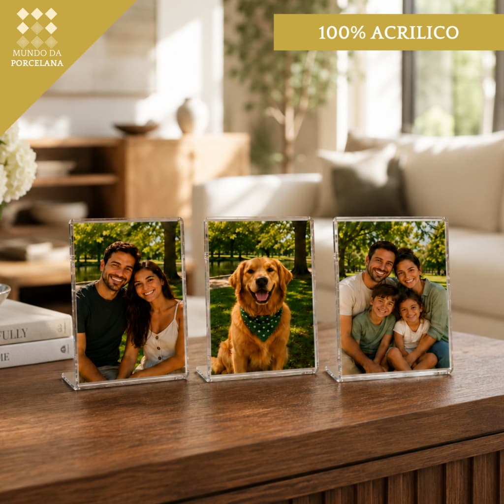 Kit mini porta-retratos acrílicos 10x7 para fotos de família e animais de estimação