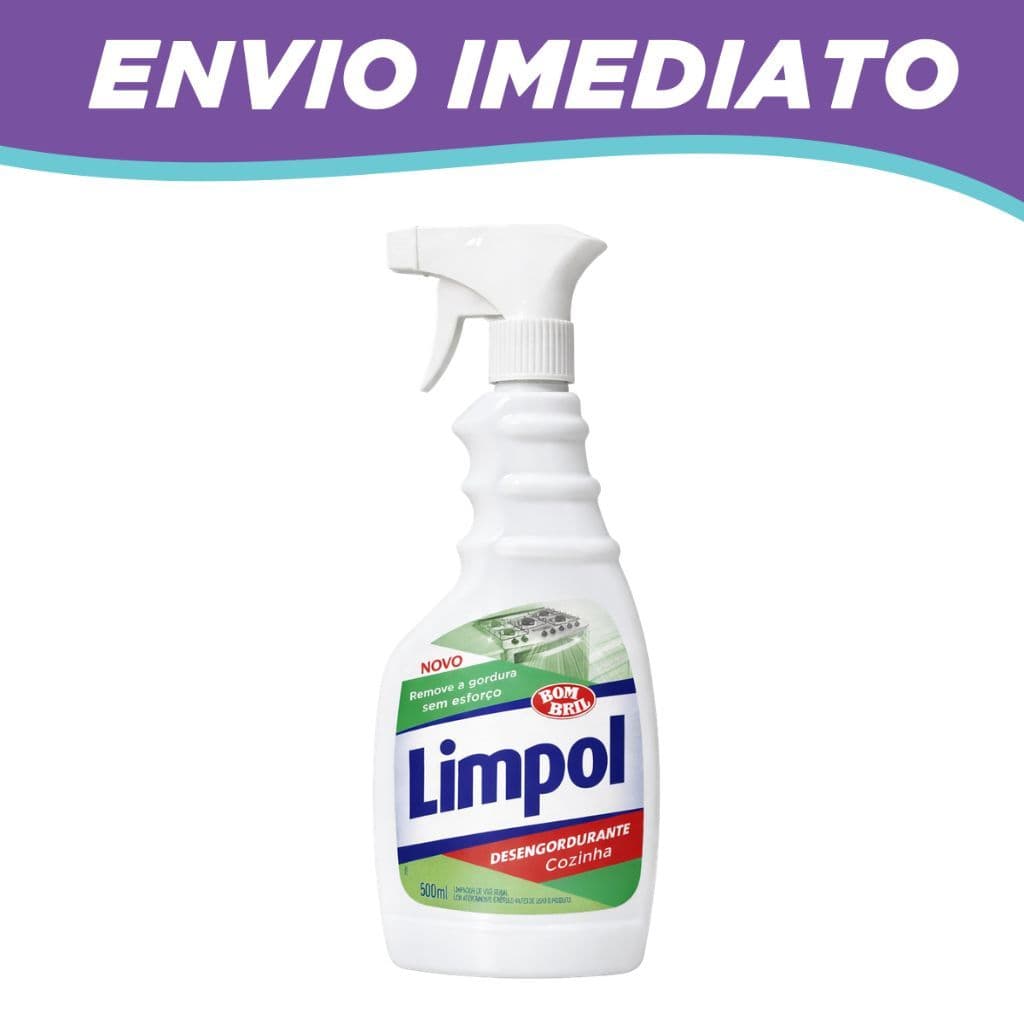 Spray desengordurante Limpol para cozinha, 500ml, branco com rótulo verde e vermelho