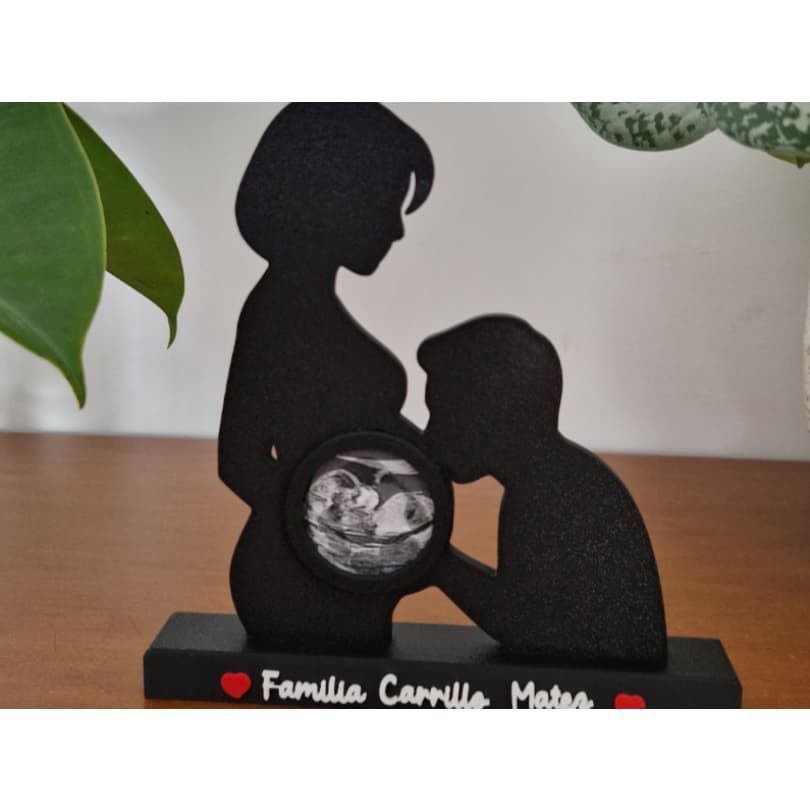 Decoração em 3D Porta Retrato Ultrassom Silhueta Grávida 3D – Presente para Gestantes Família completa