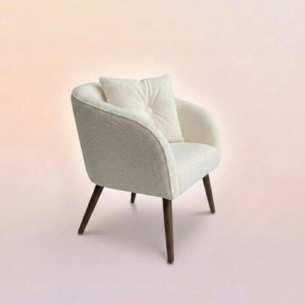 Poltrona Bouclê Pés Palito Poltrona Tecido Bouclé Com Almofada Poltrona Decorativa Orgânica