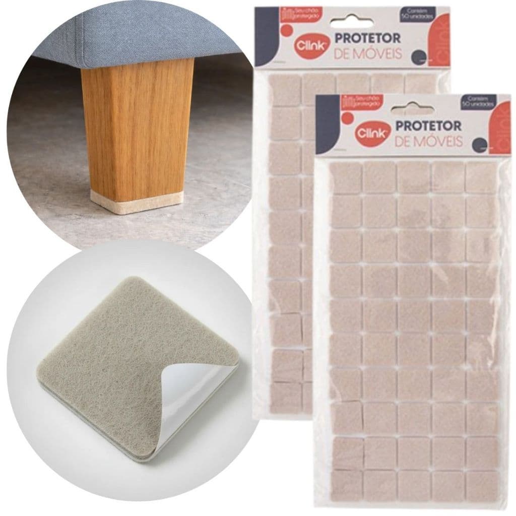 Kit 100 Protetor Feltro Quadrado 2,2cm Pé de Cadeira Moveis Garagem Com Adesivo Multiuso Protetores Pe de Cadeira Mesa
