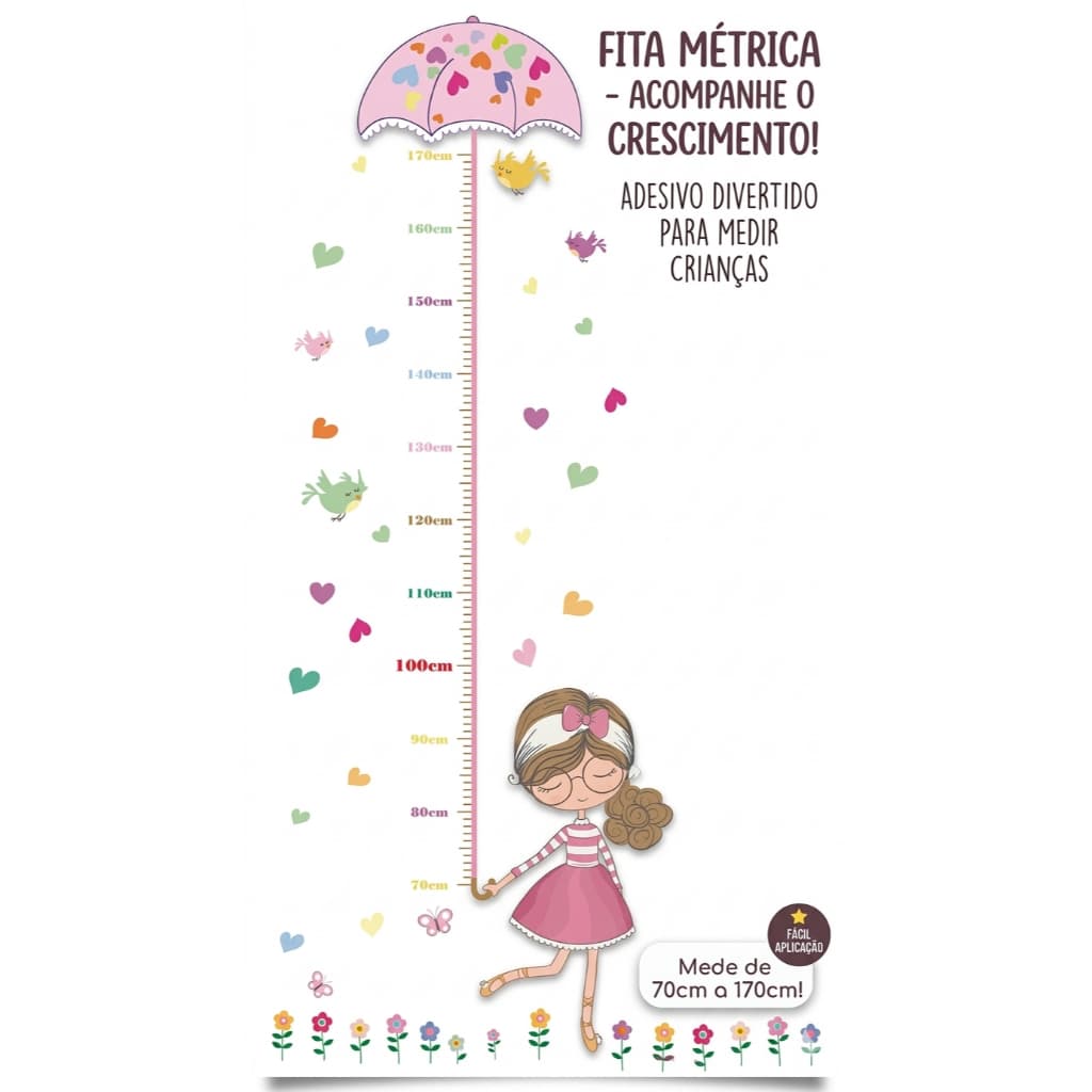 Adesivo Régua de Crescimento Infantil Fita Métrica de Parede | Medidor de Altura para Crianças Decoração Quarto Infantil