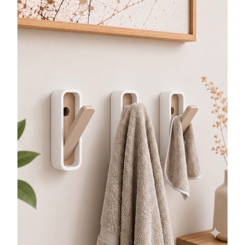 Kit suporte porta toalha banheiro branco com toalhas bege