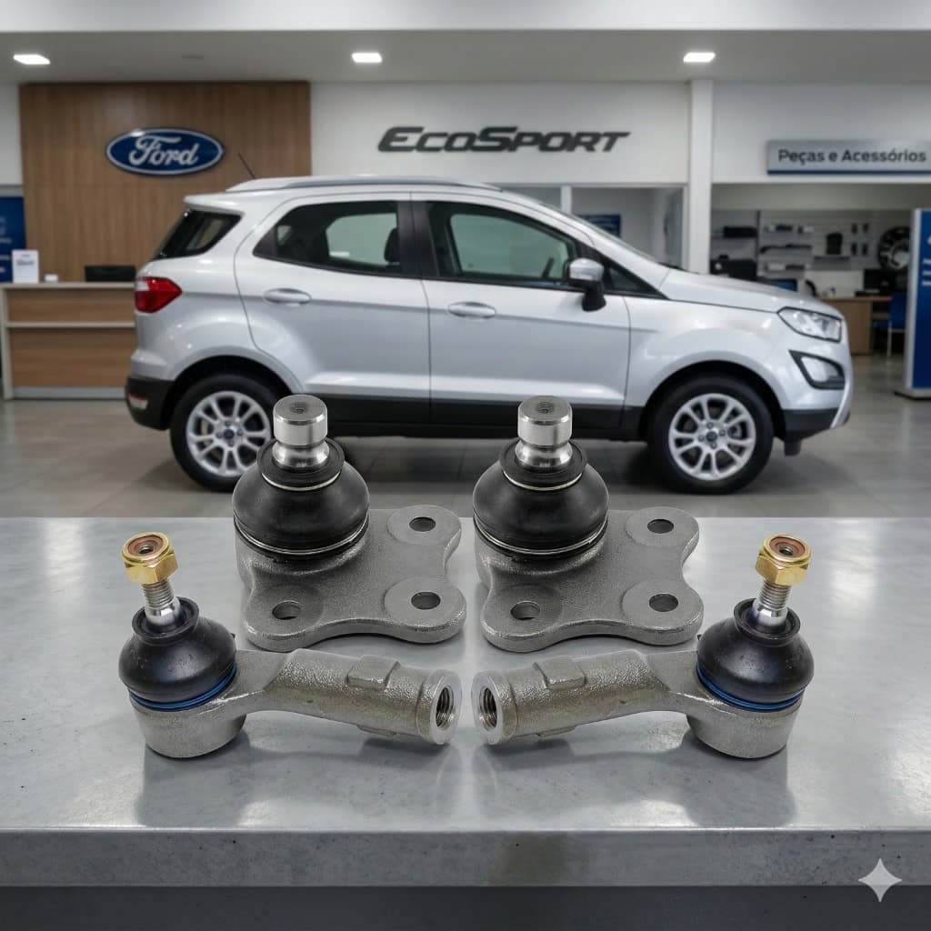 Kit 2 Pivôs de Suspensão + 2 Terminais de Direção Ford Ecosport/Ka/Fiesta 2002 ate 2013 (Par)