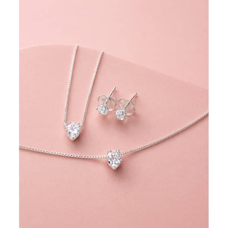 Conjunto, brinco, cordão e pulseira ponto de luz coração. kit de acessórios ponto de luz, prata 925