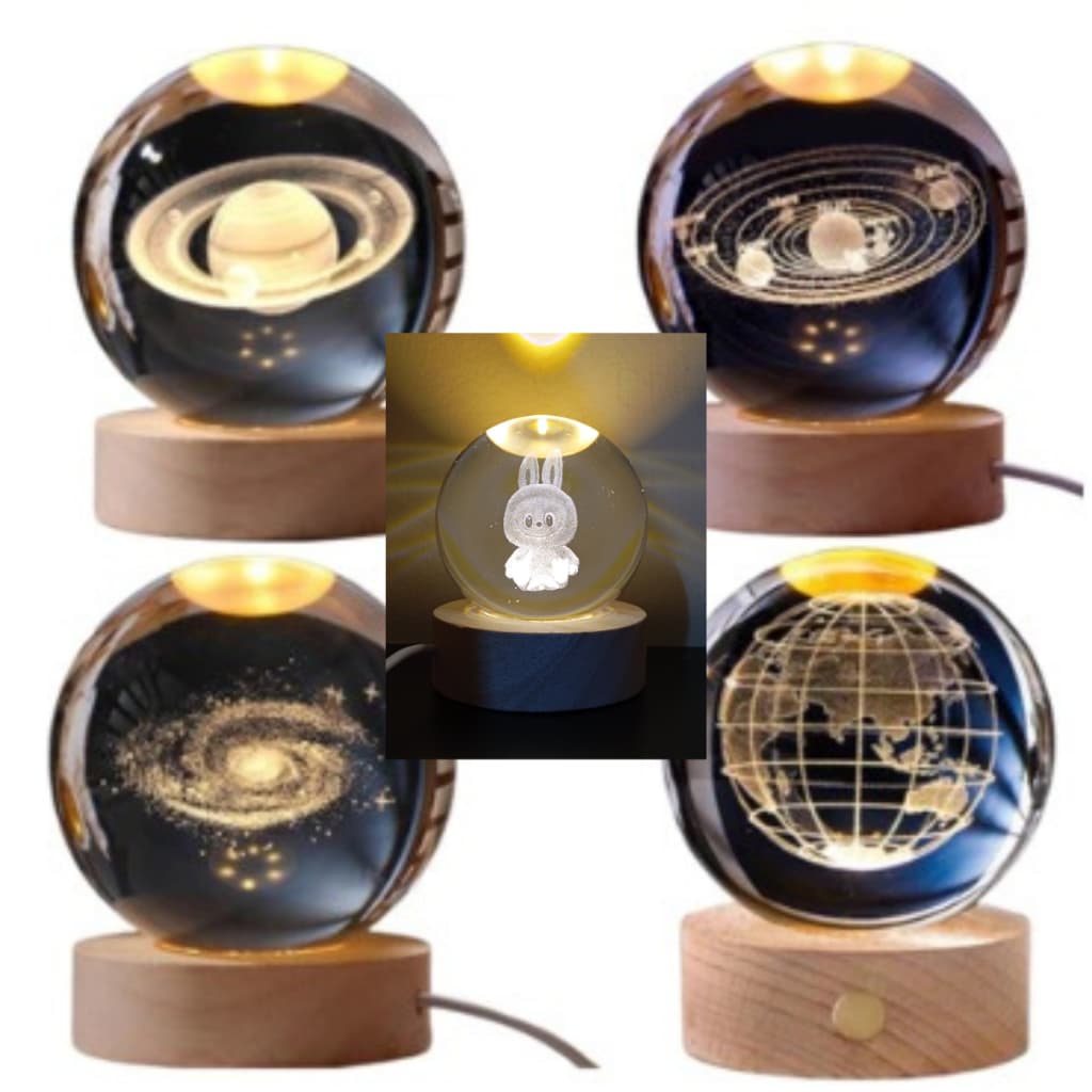 Luminária De Mesa Bola De Cristal Vidro Led Abajur modelo Planeta Saturno, Sistema Solar, Galáxia