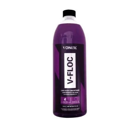 Shampoo automotivo V-FLOC Vonixx 1,5L, cor roxa, rótulo branco e preto, fundo branco.