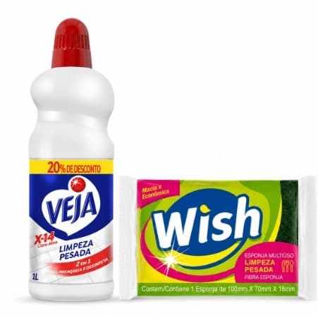 Cloro Ativo Veja X14 1L + Esponja Produtos de Limpeza Completa para casa
