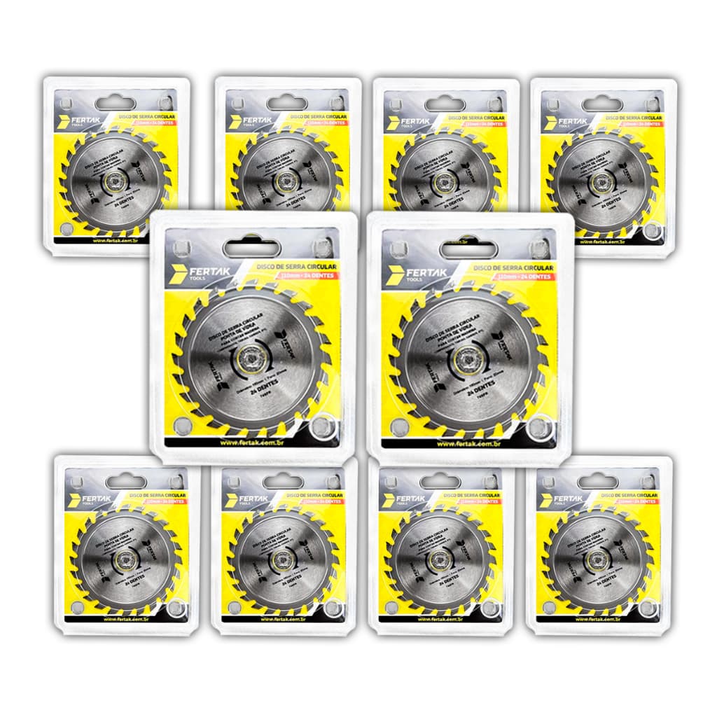 Kit 10 Disco Serra Circular 110 mm 24 Dentes Fertak para Madeira Serra Mármore Corte Madeira
