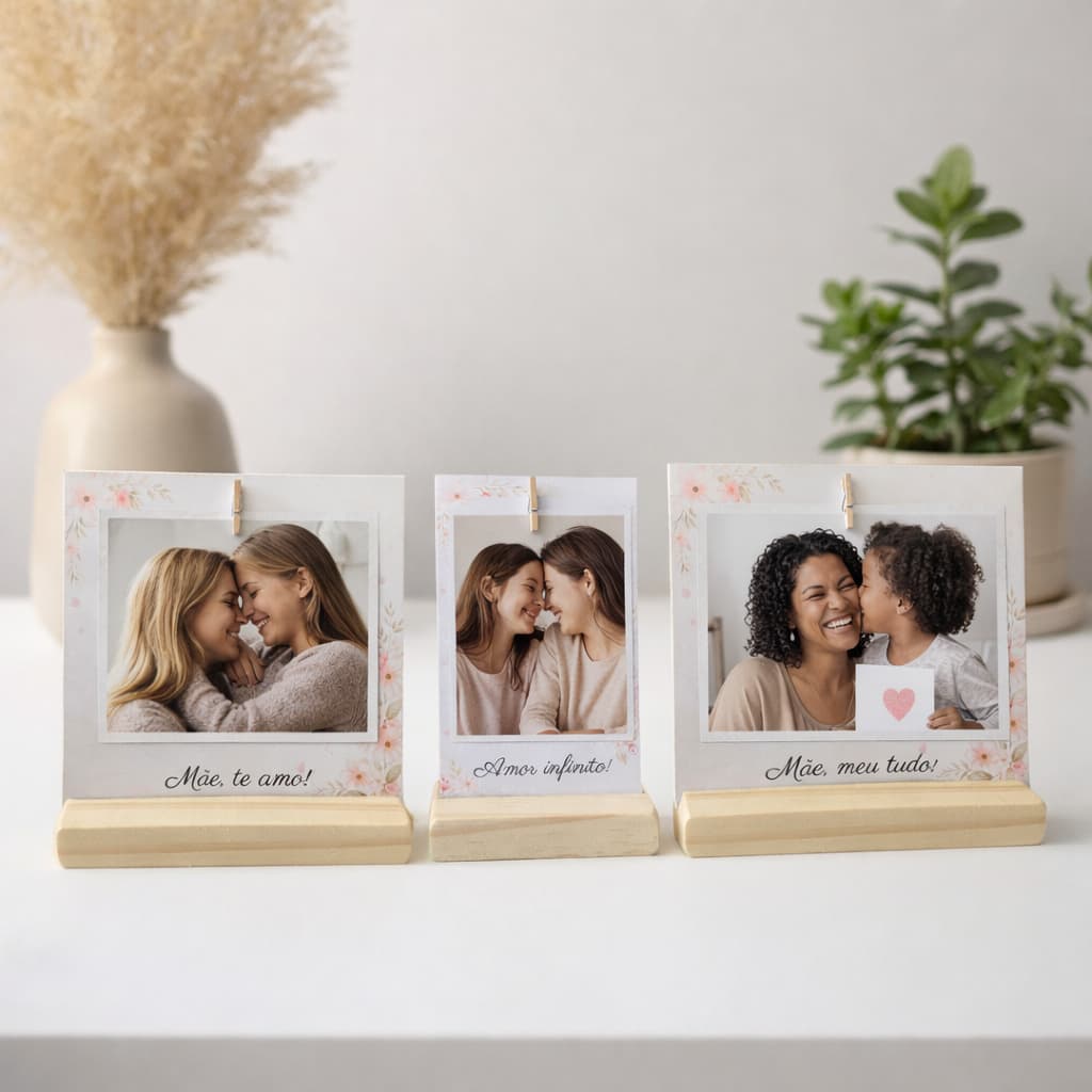 Porta retratos de madeira com mensagens para o Dia das Mães