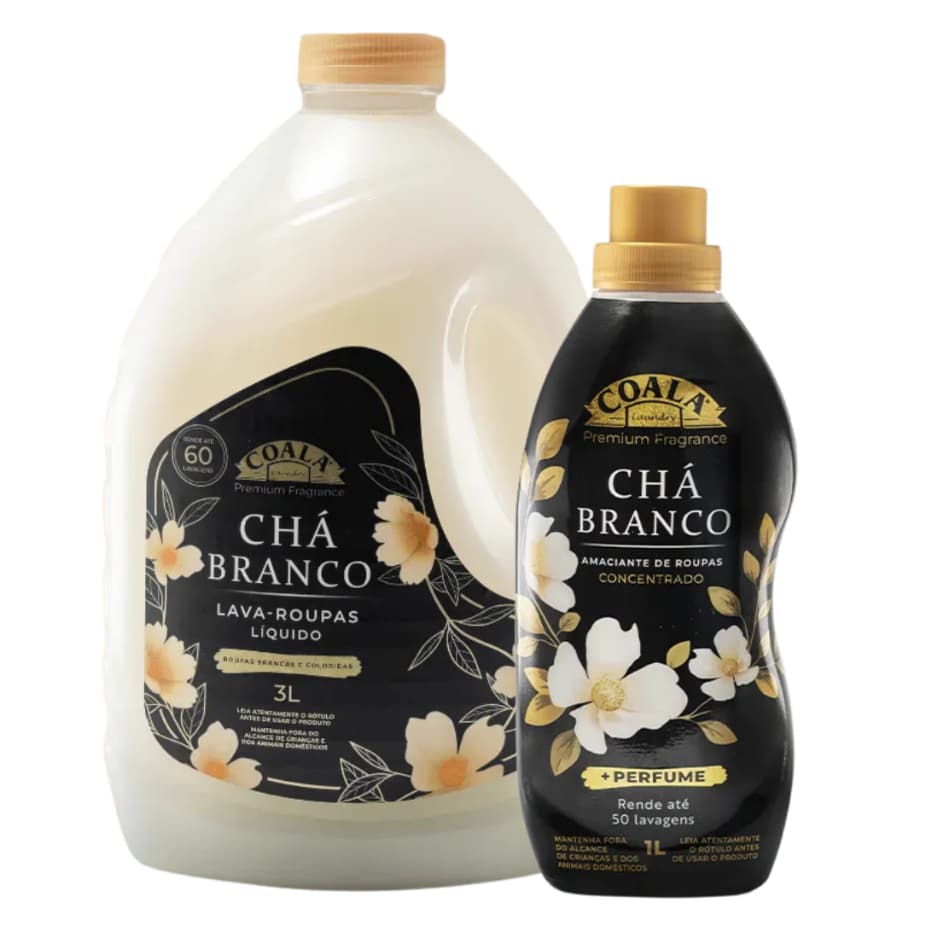 Kit Rotina Coala Laundry Chá Branco Lava-Roupas Líquido 3L + Amaciante Concentrado 1L