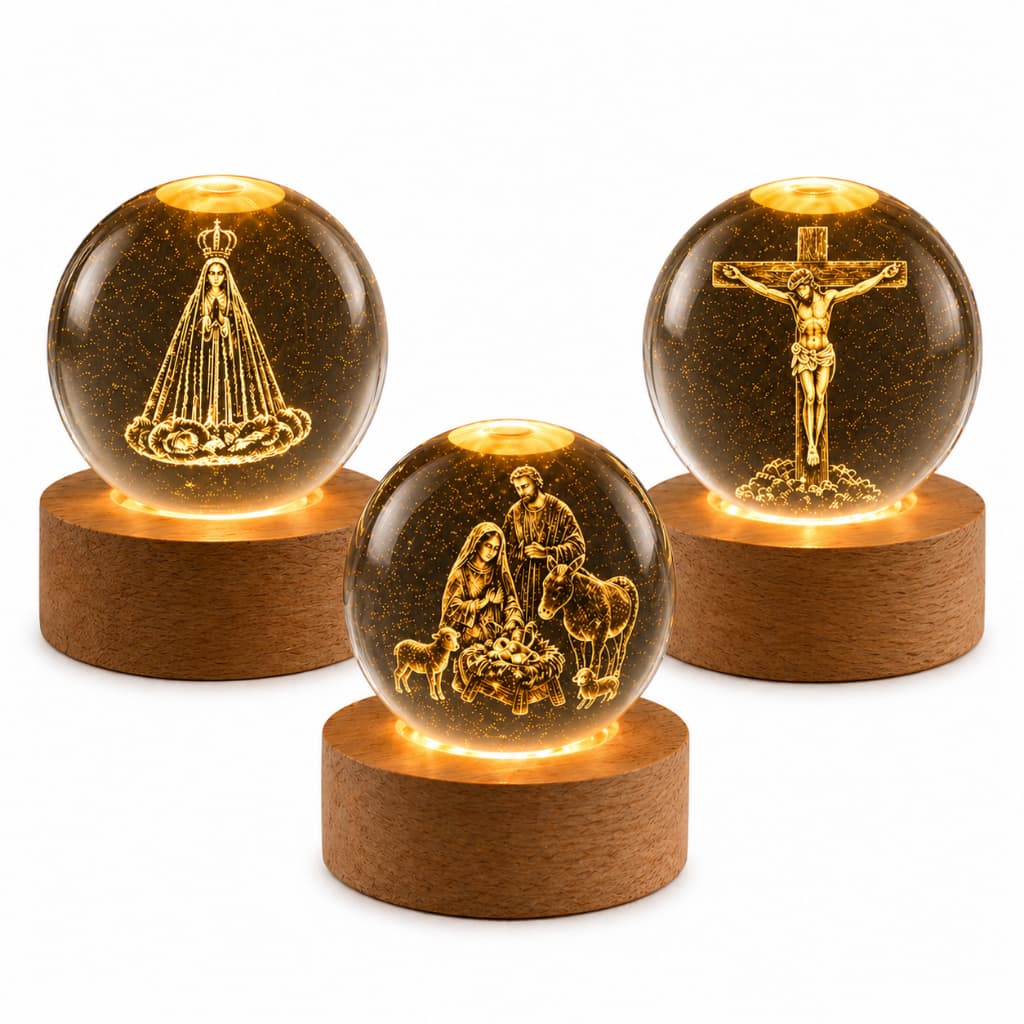 Luminárias de mesa bola de cristal com imagens religiosas 3D em ouro
