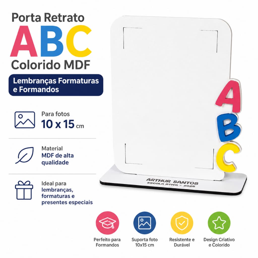 Porta retrato ABC colorido MDF para fotos 10x15 cm formandos