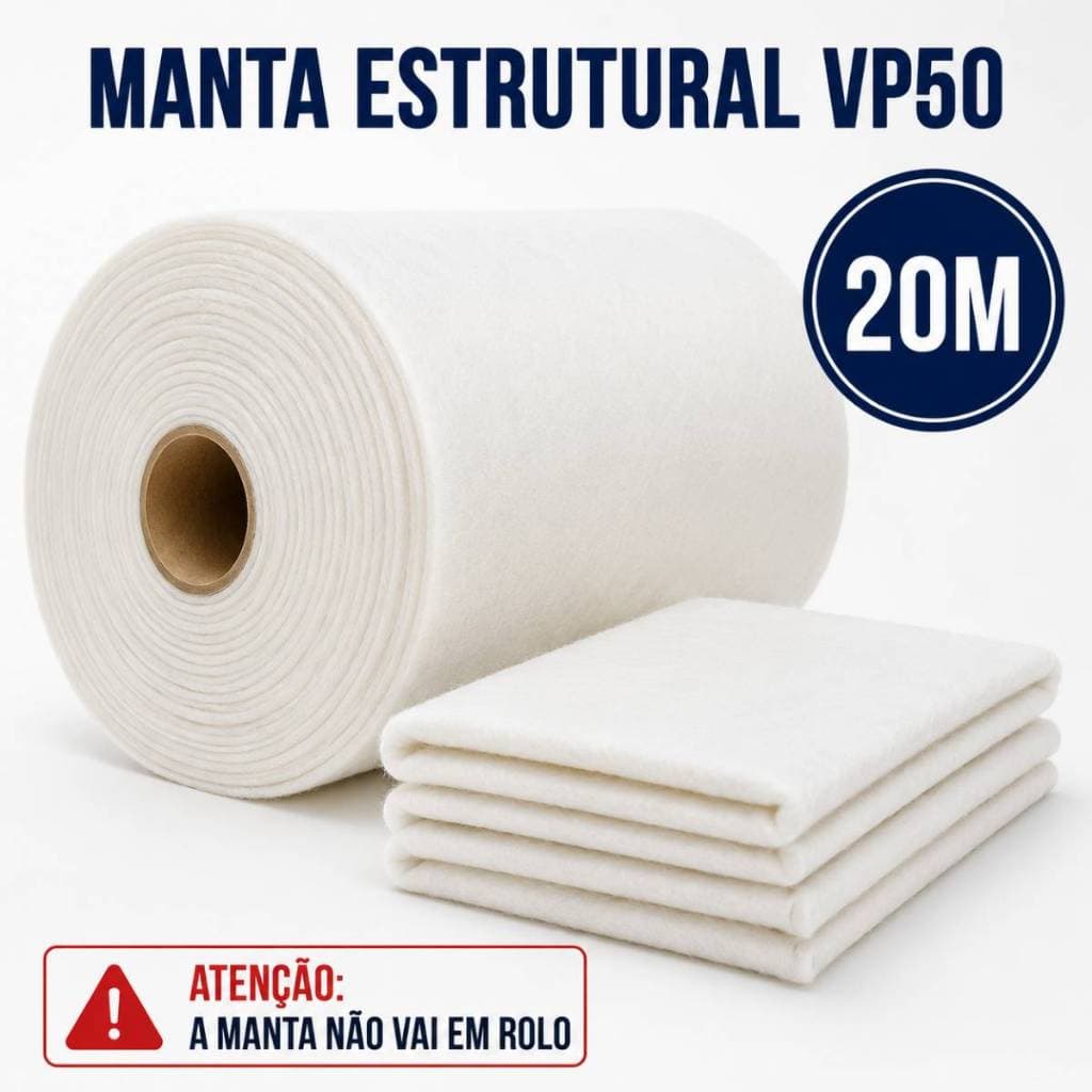 Manta estrutural branca VP50 Mantatec 20m proteção telhas telhados lajes