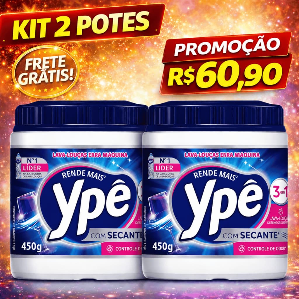 Kit 2 potes detergente Ypê 450g máquina lavar louças promoção