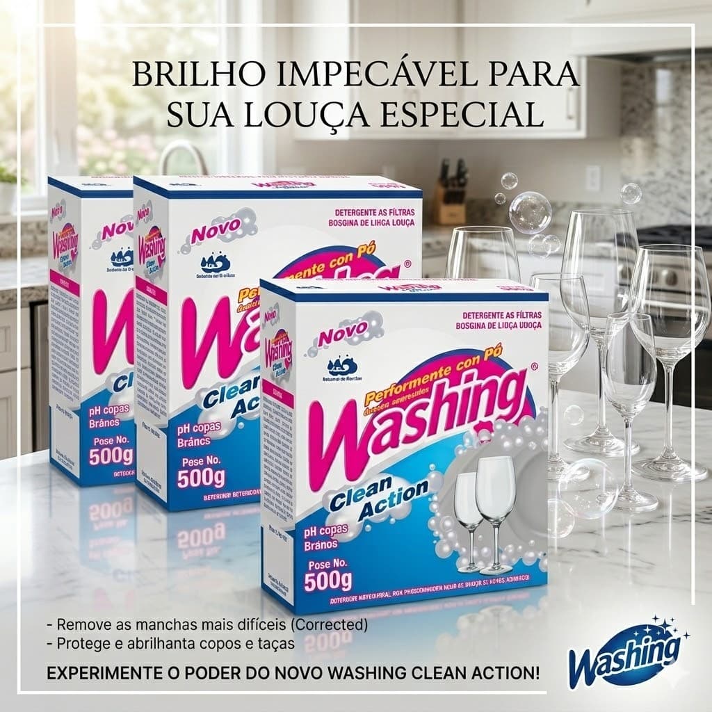 Kit 3 caixas detergente em pó Washing Clean Action 500g para máquina de lavar louça