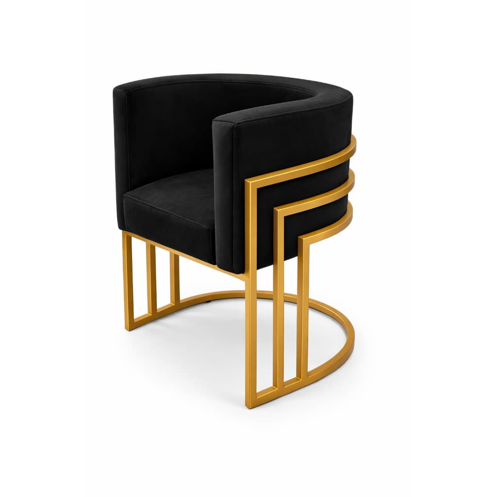 Poltrona moderna preta com base tripla dourada em suede - Luna
