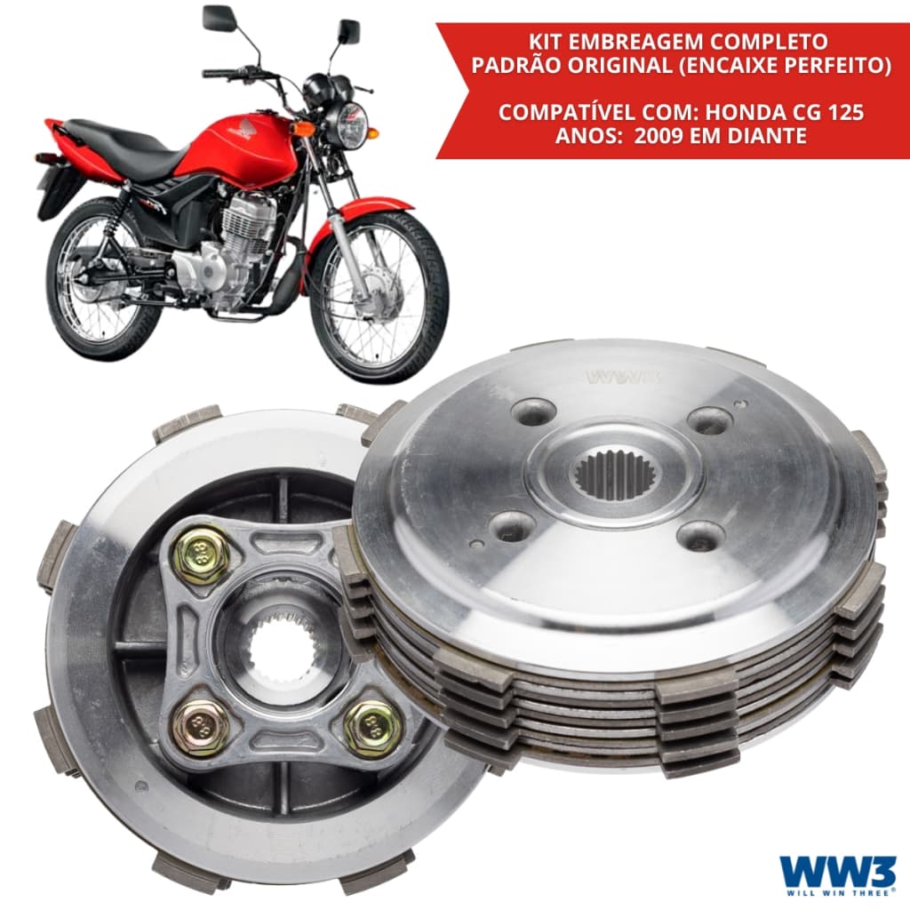 kit Embreagem Completa Honda CG 125 2009 2010 2011 2012 2013 2014 Kit Embreagem WW3 Fan 125 Disco Platô Molas