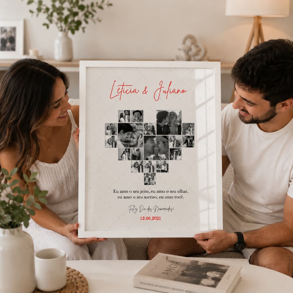 Quadro casal com fotos personalizado dia dos namorados varias fotos  coração com fotos QDDN6