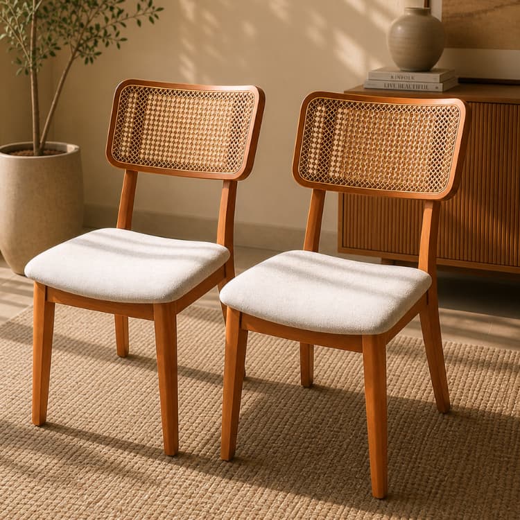 Cadeira Grécia Rattan Bicolor Kit 2 unid Sala de Jantar Recepção Madeira e Telinha