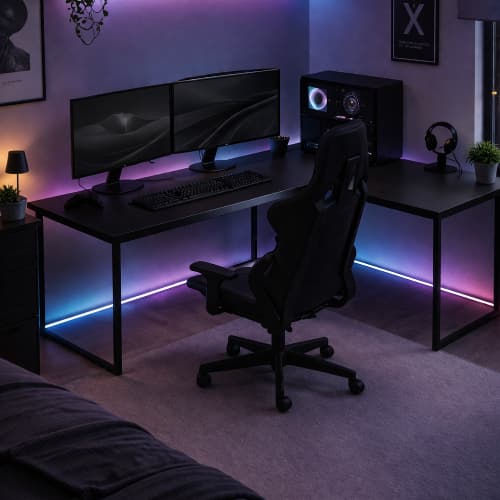 Escrivaninha Gamer Mesa Em L Com Pés de Ferro Em MDP Max 90x90cm