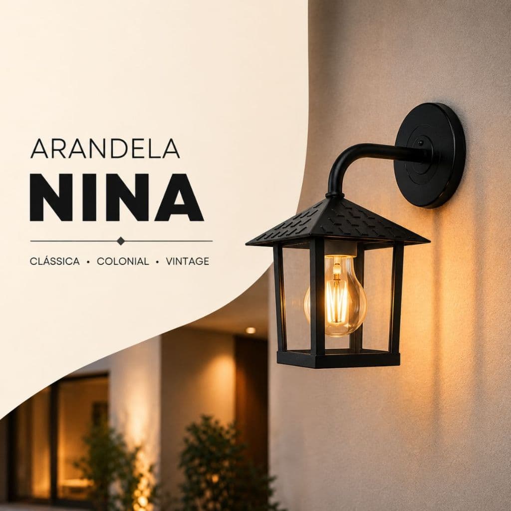 Arandela Quadrada Nina Preto Clássica Colonial Vintage Decorativa Rústica