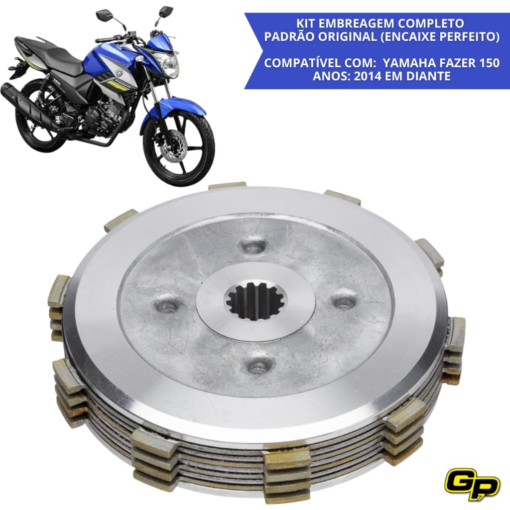 Kit Embreagem Completa Fazer 150 2014 a 2024 Kit Embreagem Yamaha FZ15 Disco Platô Mola Reforçada GP7