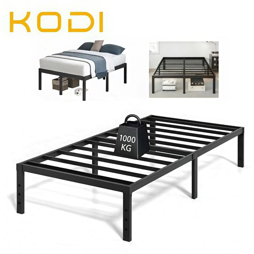 Base de cama em metal preto ajustável com ripas de aço, dobrável, capacidade de carga 100 kg