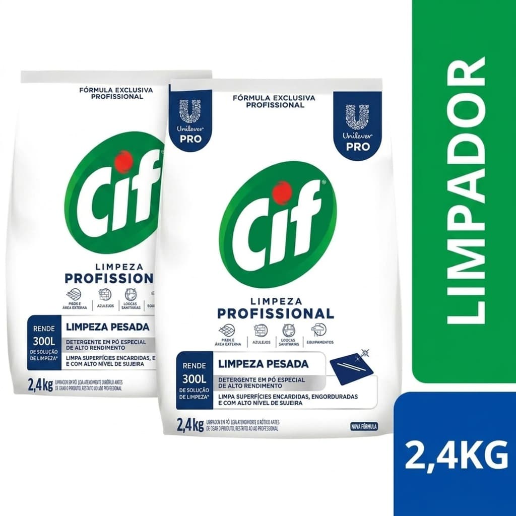 Kit 2 Limpador Multiuso CIF Detergente Em Pó Pacote 2,4Kg Produto Limpeza Pesada Pisos e Tecidos