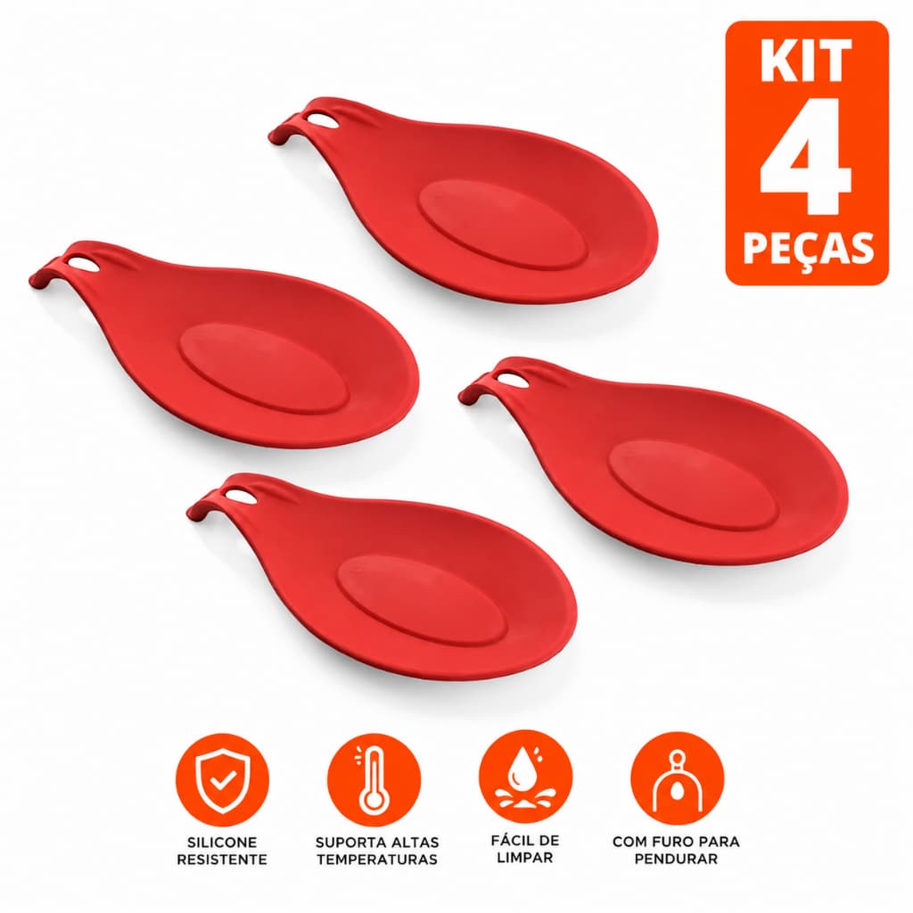 Kit 4 Suporte Para Utensilios De Cozinha Silicone Apoiador De Utensilios Descanso Para Talheres