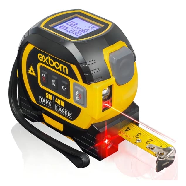 Trena digital XBOM 3 em 1 com laser, nível e fita métrica, fundo branco